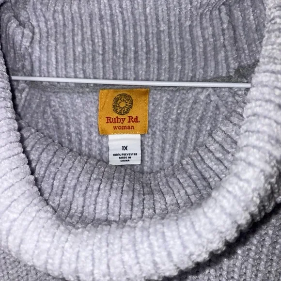 Ruby Rd Womens 1X Gray Knit Chunky Cowl Neck Super Soft Sweater Sweatshirt - Picture 3 of 4